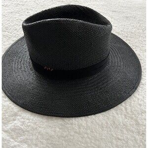 Mossant Paris Straw Hat Women Preppy Black Boho Vacation Summer Sz M NWT